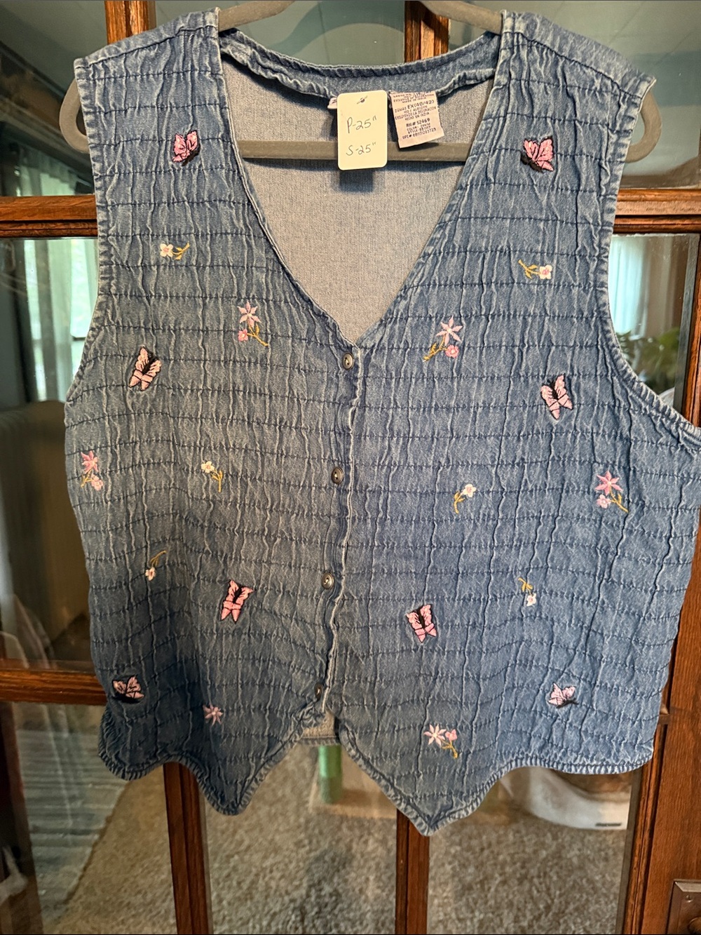 Bobbie Brooks Light Blue Embroidered Sleeveless Button-Front Vest